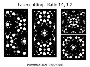 Set of decorative vector panels for laser cutting. Template for interior partition in arabesque style. Ratio 1:1,1:2