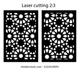 Set of decorative vector panels for laser cutting. Template for interior partition in arabesque style. Ratio 2:3