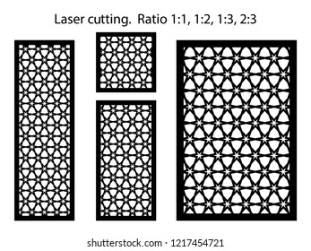 Set of decorative vector panels for laser cutting. Template for interior partition in arabesque style. Ratio 1:1, 1:2, 1:3, 2:3