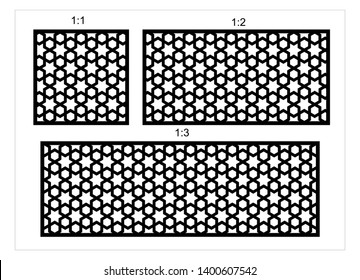 Set of decorative vector panels for laser cutting, Laser cutting pattern for interior. Ratio 1:1, 1:2, 1:3.