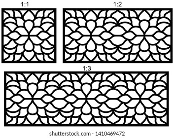 Set of decorative vector panels for laser cutting, Laser cutting pattern for interior. Ratio 1:1, 1:2, 1:3