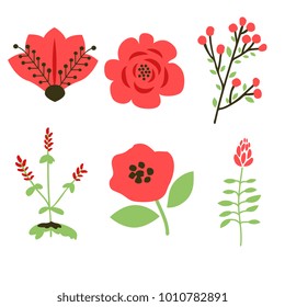 Set of decorative vector red flowers