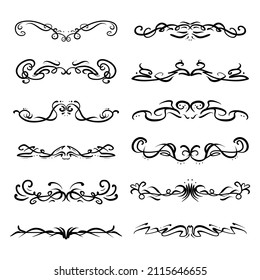 Set of decorative vignettes, dividers, black isolated on white, vector illustration, eps10
