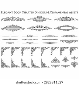 Set of decorative vintage book chapter dividers and ornate corner frames.