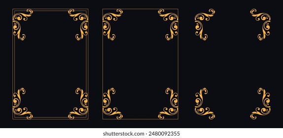  Set of Decorative vintage borders and frames, floral ornament, vector design, Gold floral ornament, Wedding and restaurant menu, photo frame floral for picture,.eps, Set of Decorative vintage borders