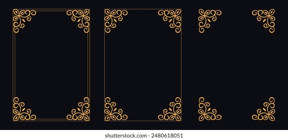 Set of Decorative vintage borders and frames, floral ornament, vector design, Gold floral ornament, Wedding and restaurant menu, photo frame floral for picture