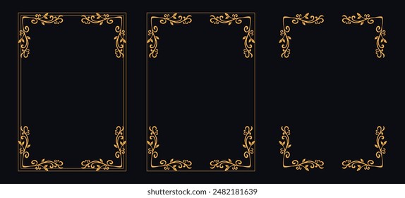 Set of Decorative vintage borders and frames, floral ornament, vector design, Gold floral ornament, Wedding and restaurant menu, photo frame floral for picture