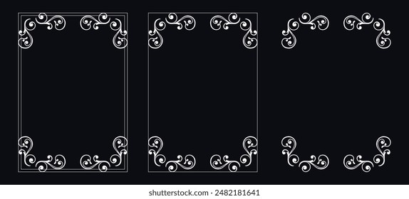 Set of Decorative vintage borders and frames, floral ornament, vector design, Gold floral ornament, Wedding and restaurant menu, photo frame floral for picture