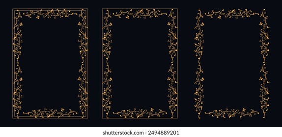 Set of Decorative vintage borders and frames, floral ornament, vector design, Gold floral ornament, Wedding and restaurant menu, photo frame floral for picture, Floral elements for design of invitatio