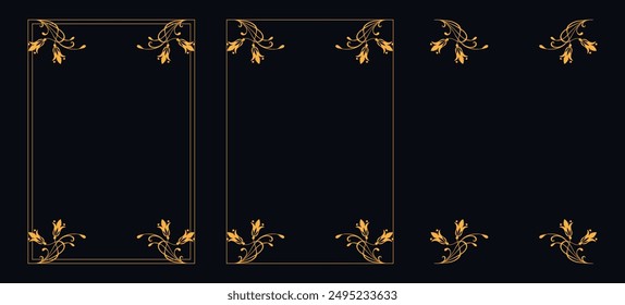 Set of Decorative vintage borders and frames, Calligraphic frames, floral ornament, vector design, Gold floral ornament, Wedding and restaurant menu, photo frame floral for picture, Floral elements