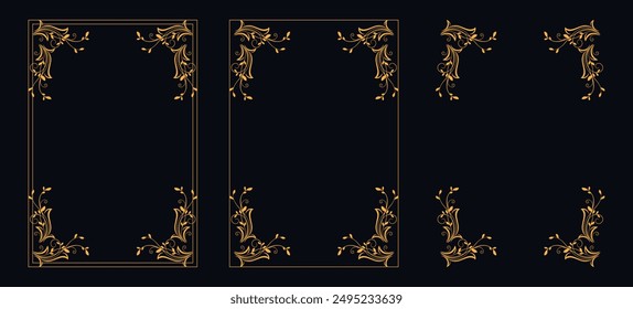 Set of Decorative vintage borders and frames, Calligraphic frames, floral ornament, vector design, Gold floral ornament, Wedding and restaurant menu, photo frame floral for picture, Floral elements