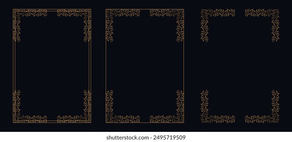 Set of Decorative vintage borders and frames, floral ornament, vector design, Gold floral ornament, Wedding and restaurant menu, photo frame floral for picture, Floral elements for design of invitatio
