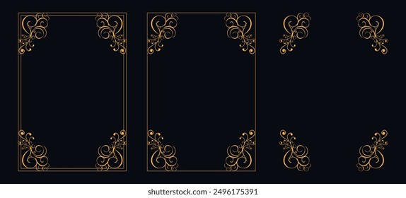 Set of Decorative vintage borders and frames, floral ornament, vector design, Gold floral ornament, Wedding and restaurant menu, photo frame floral for picture, Floral elements for design of invitatio
