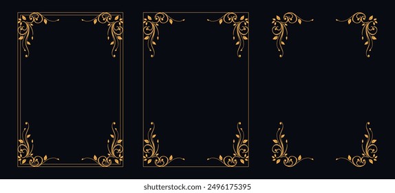 Set of Decorative vintage borders and frames, floral ornament, vector design, Gold floral ornament, Wedding and restaurant menu, photo frame floral for picture, Floral elements for design of invitatio