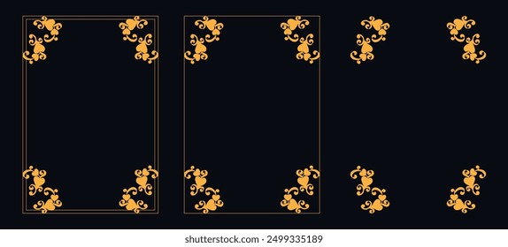 Set of Decorative vintage borders and frames, floral ornament, vector design, Gold floral ornament, Wedding and restaurant menu, photo frame floral for picture, Floral elements for design of invitatio