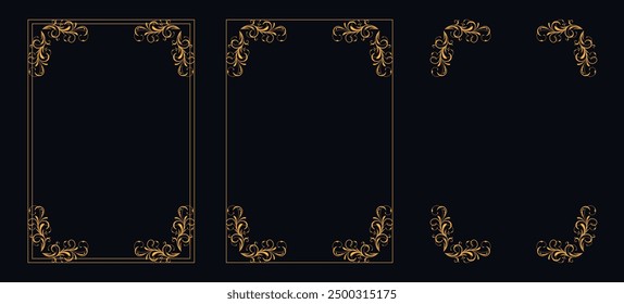 Set of Decorative vintage borders and frames, floral ornament, vector design, Gold floral ornament, Wedding and restaurant menu, photo frame floral for picture, Floral elements for design of invitatio