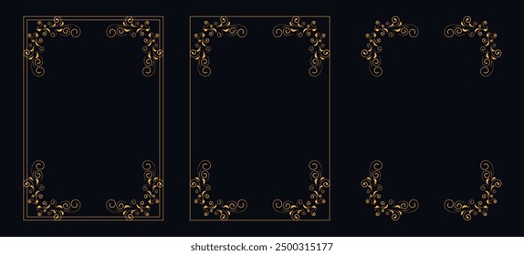 Set of Decorative vintage borders and frames, floral ornament, vector design, Gold floral ornament, Wedding and restaurant menu, photo frame floral for picture, Floral elements for design of invitatio