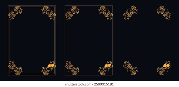 Set of Decorative vintage borders and frames, floral ornament, vector design, Gold floral ornament, Wedding and restaurant menu, photo frame floral for picture, Floral elements for design of invitatio