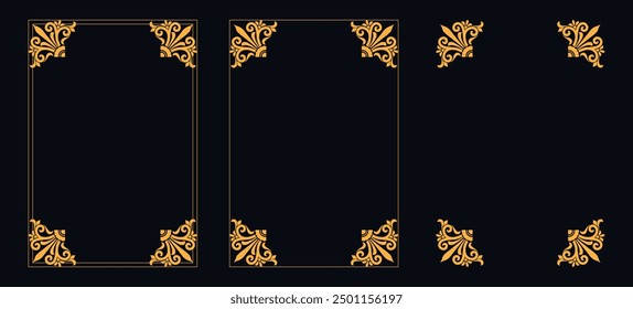 Set of Decorative vintage borders and frames, floral ornament, vector design, Gold floral ornament, Wedding and restaurant menu, photo frame floral for picture, Floral elements for design of invitatio