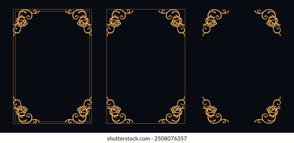 Set of Decorative vintage borders and frames, floral ornament, vector design, Gold floral ornament, Wedding and restaurant menu, photo frame floral for picture, Floral elements for design of invitatio