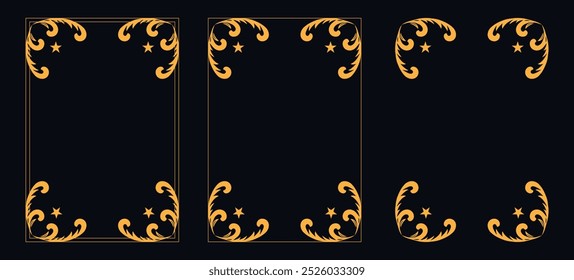 Set of Decorative vintage borders and frames, floral ornament, vector design, Gold floral ornament, Wedding and restaurant menu, photo frame floral for picture, Floral elements for design
