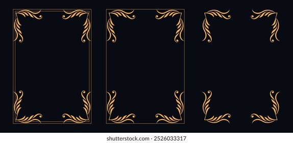 Set of Decorative vintage borders and frames, floral ornament, vector design, Gold floral ornament, Wedding and restaurant menu, photo frame floral for picture, Floral elements for design