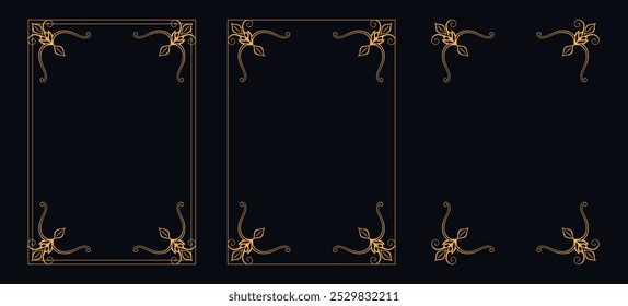 Set of Decorative vintage borders and frames, floral ornament, vector design, Gold floral ornament, Wedding and restaurant menu, photo frame floral for picture, Floral elements for design