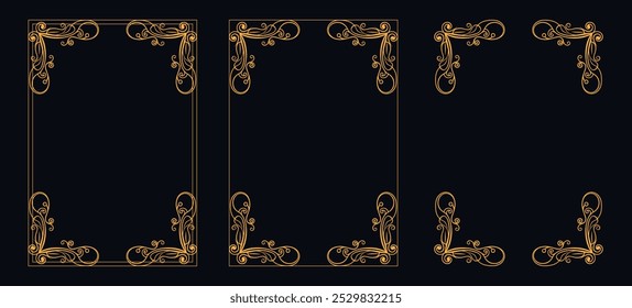 Set of Decorative vintage borders and frames, floral ornament, vector design, Gold floral ornament, Wedding and restaurant menu, photo frame floral for picture, Floral elements for design