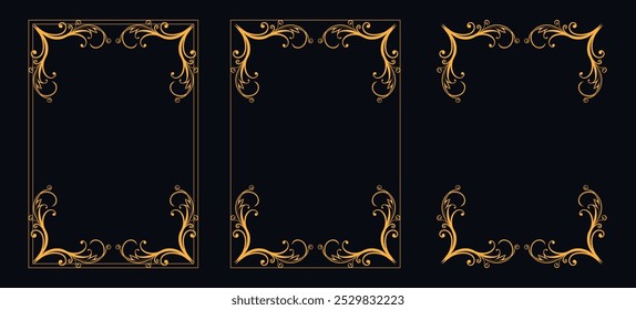 Set of Decorative vintage borders and frames, floral ornament, vector design, Gold floral ornament, Wedding and restaurant menu, photo frame floral for picture, Floral elements for design