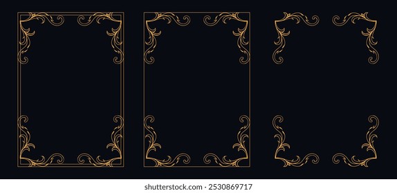 Set of Decorative vintage borders and frames, floral ornament, vector design, Gold floral ornament, Wedding and restaurant menu, photo frame floral for picture, Floral elements for design