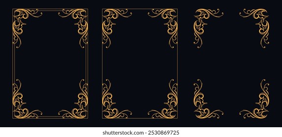 Set of Decorative vintage borders and frames, floral ornament, vector design, Gold floral ornament, Wedding and restaurant menu, photo frame floral for picture, Floral elements for design