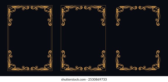 Set of Decorative vintage borders and frames, floral ornament, vector design, Gold floral ornament, Wedding and restaurant menu, photo frame floral for picture, Floral elements for design