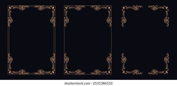 Set of Decorative vintage borders and frames, floral ornament, vector design, Gold floral ornament, Wedding and restaurant menu, photo frame floral for picture, Floral elements for design