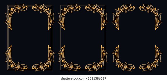 Set of Decorative vintage borders and frames, floral ornament, vector design, Gold floral ornament, Wedding and restaurant menu, photo frame floral for picture, Floral elements for design