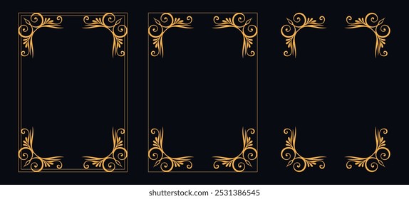 Set of Decorative vintage borders and frames, floral ornament, vector design, Gold floral ornament, Wedding and restaurant menu, photo frame floral for picture, Floral elements for design