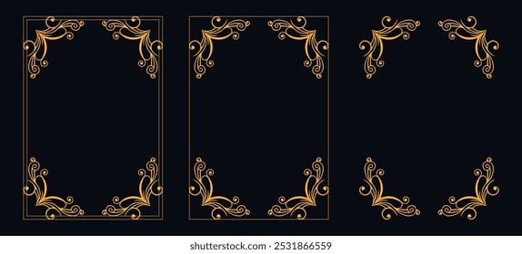 Set of Decorative vintage borders and frames, floral ornament, vector design, Gold floral ornament, Wedding and restaurant menu, photo frame floral for picture, Floral elements for design