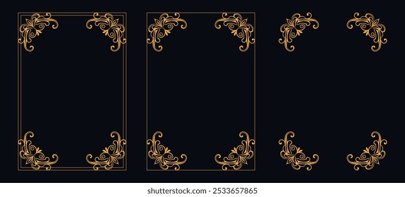 Set of Decorative vintage borders and frames, floral ornament, vector design, Gold floral ornament, Wedding and restaurant menu, photo frame floral for picture, Floral elements for design