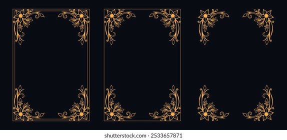 Set of Decorative vintage borders and frames, floral ornament, vector design, Gold floral ornament, Wedding and restaurant menu, photo frame floral for picture, Floral elements for design