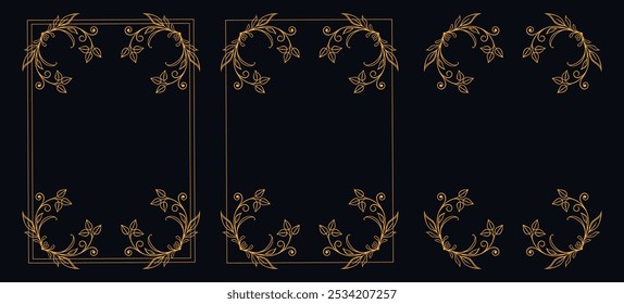 Set of Decorative vintage borders and frames, floral ornament, vector design, Gold floral ornament, Wedding and restaurant menu, photo frame floral for picture, Floral elements for design,