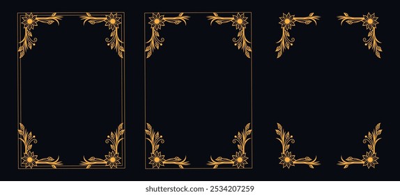 Set of Decorative vintage borders and frames, floral ornament, vector design, Gold floral ornament, Wedding and restaurant menu, photo frame floral for picture, Floral elements for design,