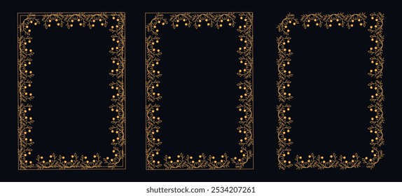 Set of Decorative vintage borders and frames, floral ornament, vector design, Gold floral ornament, Wedding and restaurant menu, photo frame floral for picture, Floral elements for design,