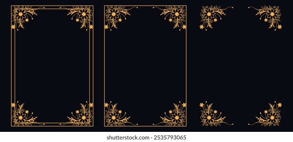 Set of Decorative vintage borders and frames, floral ornament, vector design, Gold floral ornament, Wedding and restaurant menu, photo frame floral for picture, Floral elements for design