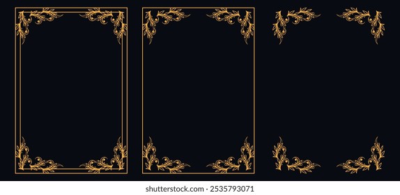 Set of Decorative vintage borders and frames, floral ornament, vector design, Gold floral ornament, Wedding and restaurant menu, photo frame floral for picture, Floral elements for design