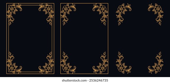 Set of Decorative vintage borders and frames, floral ornament, vector design, Gold floral ornament, Wedding and restaurant menu, photo frame floral for picture, Floral elements for design