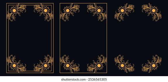 Set of Decorative vintage borders and frames, floral ornament, vector design, Gold floral ornament, Wedding and restaurant menu, photo frame floral for picture, Floral elements for design