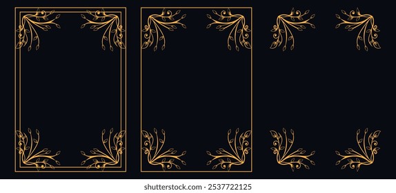 Set of Decorative vintage borders and frames, floral ornament, vector design, Gold floral ornament, Wedding and restaurant menu, photo frame floral for picture, Floral elements for design