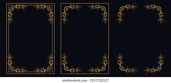 Set of Decorative vintage borders and frames, floral ornament, vector design, Gold floral ornament, Wedding and restaurant menu, photo frame floral for picture, Floral elements for design