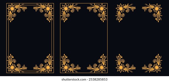 Set of Decorative vintage borders and frames, floral ornament, vector design, Gold floral ornament, Wedding and restaurant menu, photo frame floral for picture, Floral elements for design