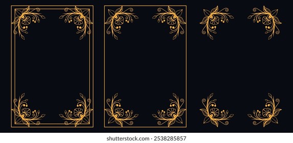 Set of Decorative vintage borders and frames, floral ornament, vector design, Gold floral ornament, Wedding and restaurant menu, photo frame floral for picture, Floral elements for design