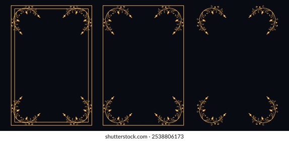 Set of Decorative vintage borders and frames, floral ornament, vector design, Gold floral ornament, Wedding and restaurant menu, photo frame floral for picture, Floral elements for design